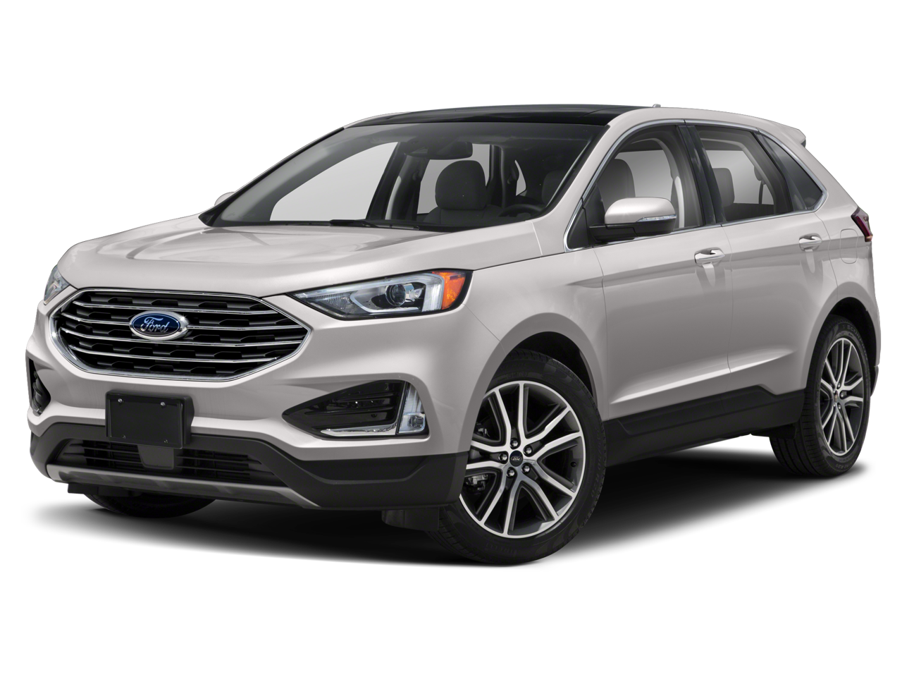 2019 Ford Edge Titanium in White Platinum Metallic Tri-Coat — front three-quarter view