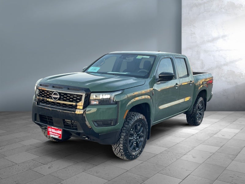 2026 Nissan Frontier Crew Cab SV in Tactical Green Metallic — front three-quarter view