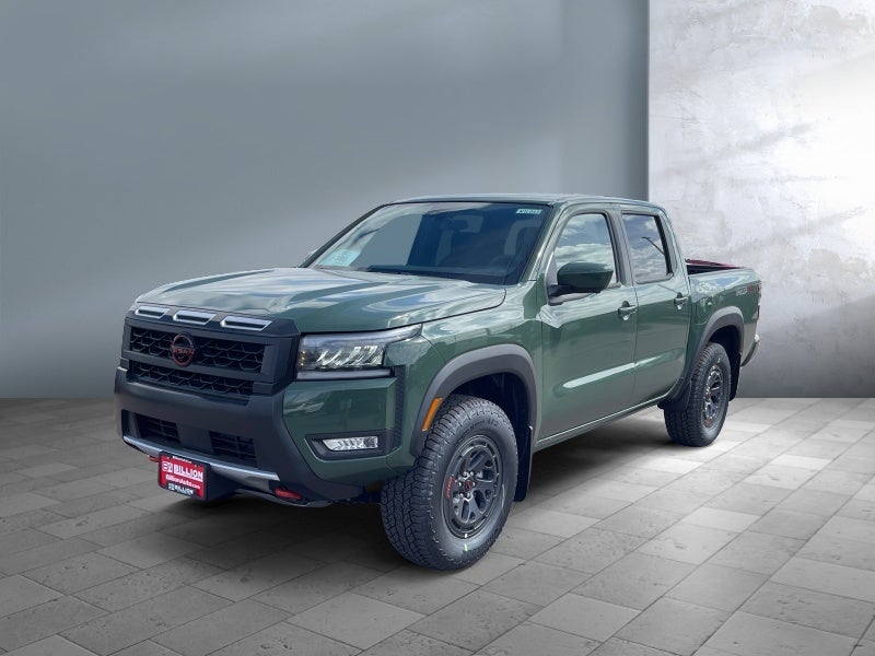 2026 Nissan Frontier Crew Cab PRO-4X in Tactical Green Metallic — front three-quarter view