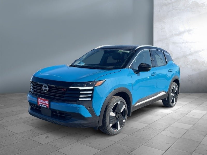 2026 Nissan Kicks SR in Arctic Ice Blue Metallic/Super Black — front three-quarter view